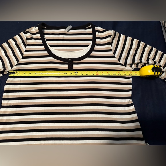 White Stag XL (16/18) white, tan, and black striped 3/4 sleeve top - Picture 6 of 8